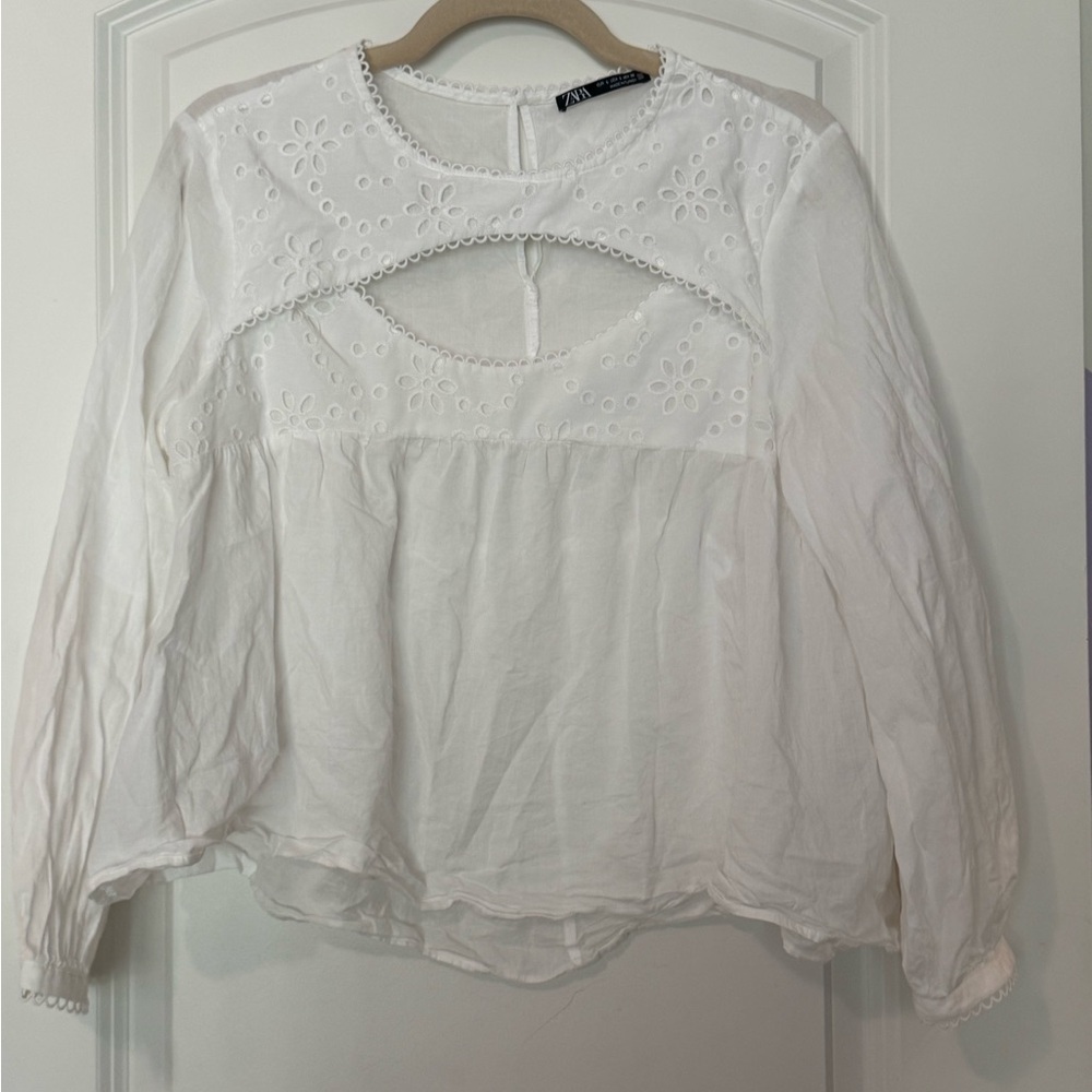 Zara White Eyelet Blouse